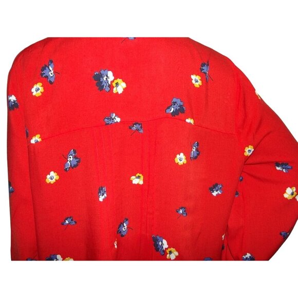 Old Navy Blouse Womens Large Red Floral boho peasant top lace-up v-neck swing - Picture 8 of 15